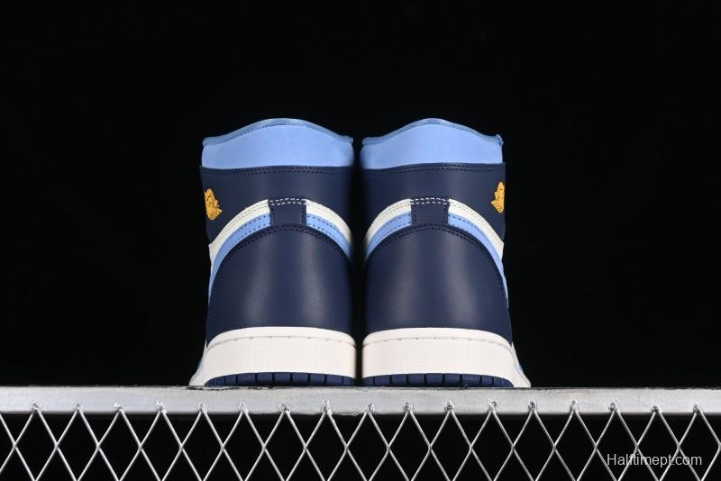 Nike Air Jordan 1 High OG "First in Flight" Basketball Shoes with UNC Blue and Yellow Accents - FD2596-400