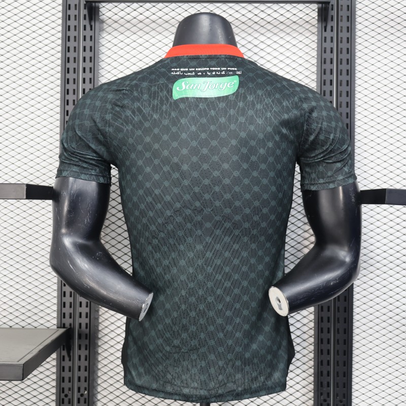 Player Version 25/26 CD Palestino Away Black Jersey with Red-Green Stripes and Bank of Palestine Sponsor