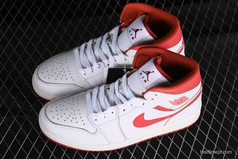 Nike Air Jordan 1 Mid Basketball Shoes in White/Orange/Red - FJ3458-160