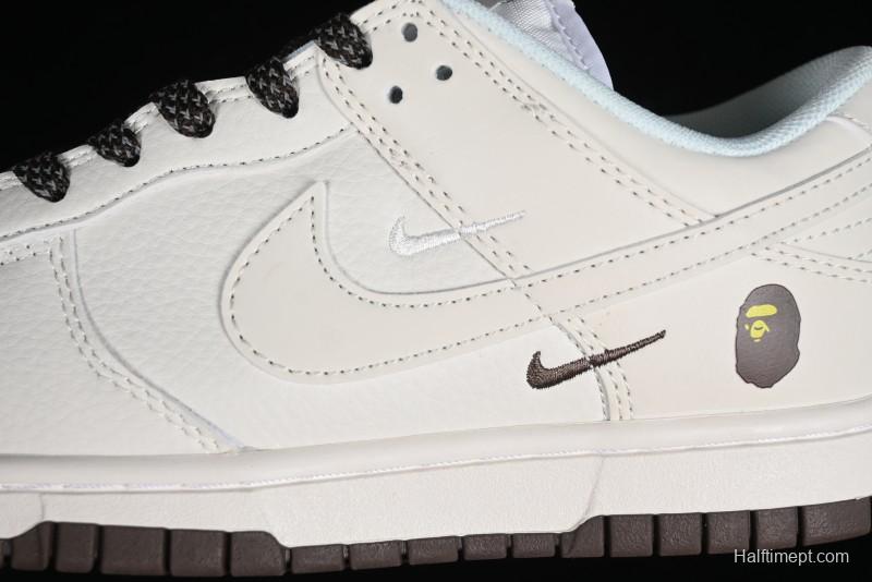 Nike SB Dunk Low BAPE Collaboration Anniversary Edition - White with Brown Swoosh Low-Top Casual Skate Shoes - XD6188-019