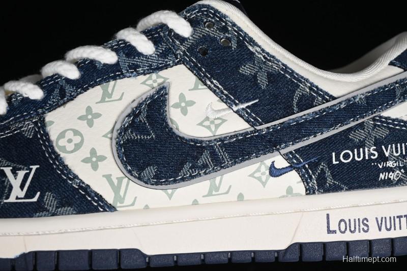 Nike SB Dunk Low LV Collaboration - Blue Denim Print Anniversary High-End Custom Low-Top Casual Skate Shoes - SJ2068-257
