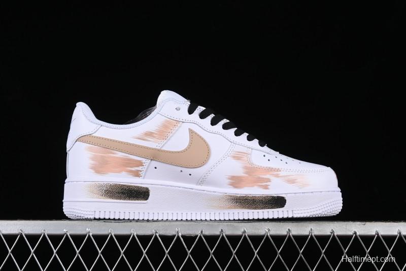 Nike Air Force 1 '07 Low Casual Sneakers with Anime-Inspired Hand-Painted Design, Broken Swoosh Shadow Effect, Brown/Black - CW2288-111