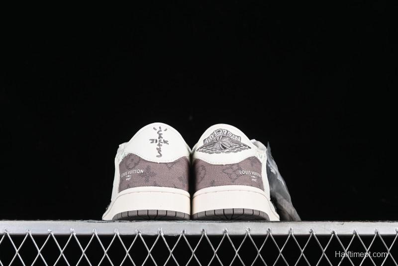Nike Travis Scott x Fragment Design x Air Jordan 1 Low OG SP AJ1 LV Collaboration Light Grey Denim Low-Top Casual Sneakers - SJ2068-105