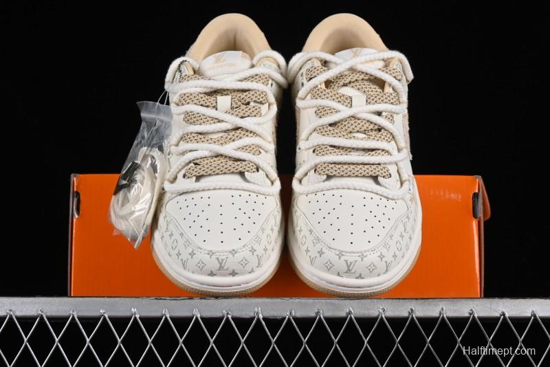 Nike SB Dunk Low LV Collaboration Strap Beige Swoosh Anniversary High-End Custom Low-Top Casual Sneakers - SJ2068-250