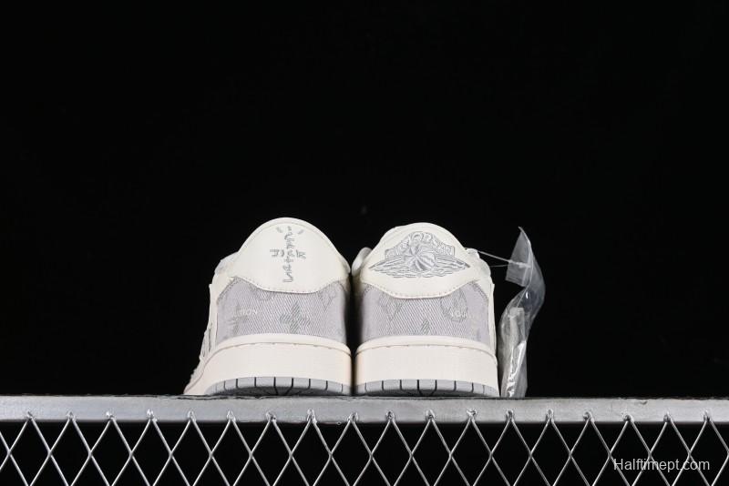 Nike Travis Scott x Fragment Design x Jordan Air Jordan 1 Low OG SP AJ1 LV Grey Denim Culture Casual Sneakers - LJ5188-004