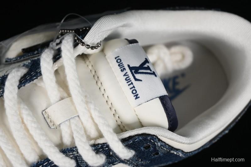 Nike SB Dunk Low LV Collaboration - Blue Denim Print Anniversary High-End Custom Low-Top Casual Skate Shoes - SJ2068-257