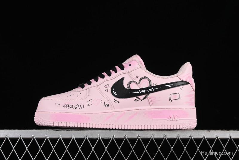 Nike Air Force 1 '07 Low Casual Sneakers with Anime-inspired Peach Pink Spray Design - CW2288-111