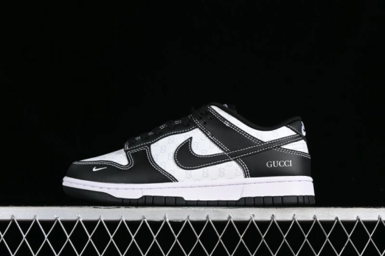 Nike SB Dunk Low Gucci Collaboration - Double G Embroidery Black Swoosh Anniversary Custom Low-Top Casual Skate Shoes - SF1588-136