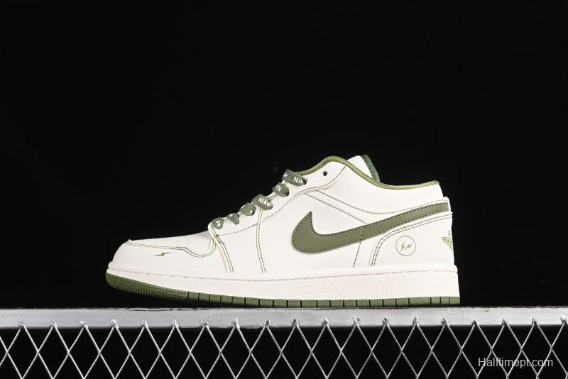 Nike Air Jordan 1 Low Retro Basketball Shoes in Off-White Olive Green - CF3688-019