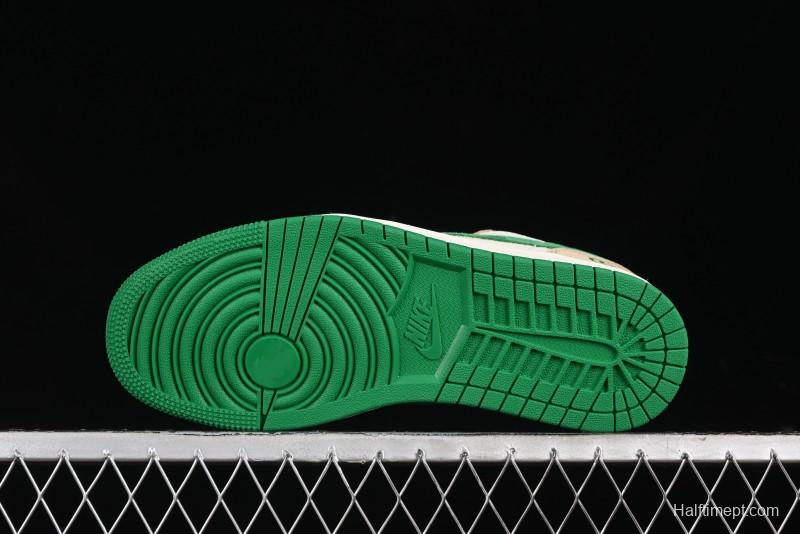 Nike Air Jordan 1 Low AJ1 Gucci Collaboration - Vintage Basketball Shoes in Sheepskin Green - WG8850-014