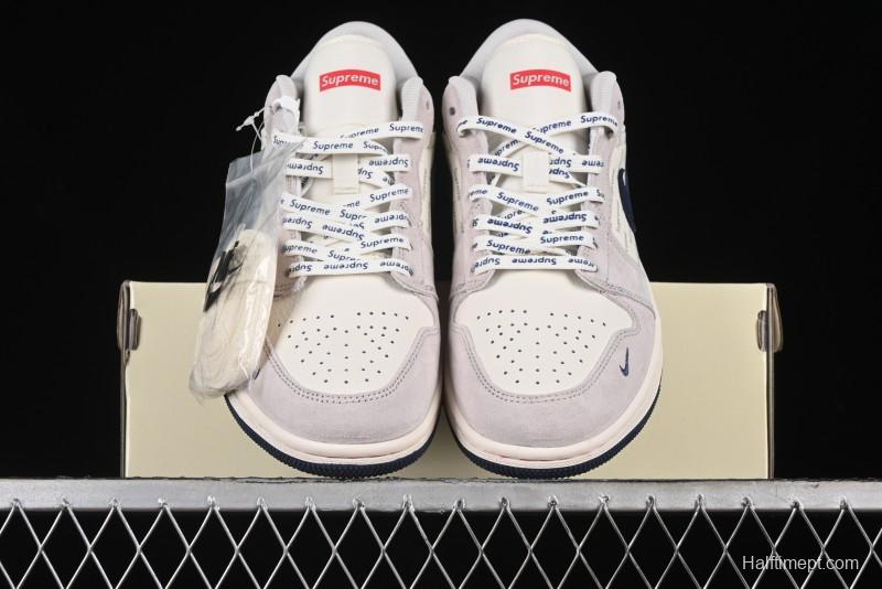 Nike Air Jordan 1 Low Supreme Collaboration - Pig Grey Print Custom Retro Basketball Shoes - LJ6688-009