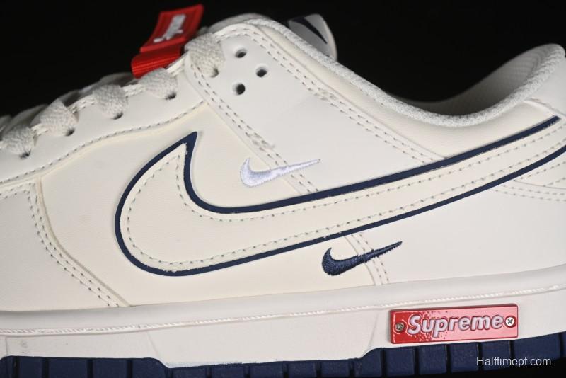 Nike SB Dunk Low Supreme Collaboration - Off White Navy Swoosh Anniversary Custom Low-Top Casual Skate Shoes - DJ2024-013