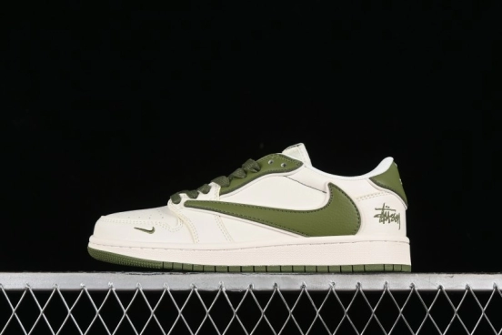 Nike Travis Scott x Fragment Design x Air Jordan 1 Low OG SP AJ1 Retro Sneakers in Sail Military Green - DM6688-602