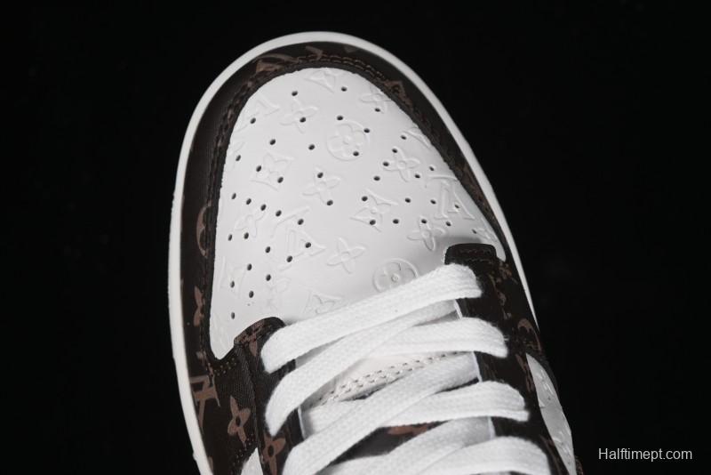 Nike SB Dunk Low LV Collaboration - Embossed White Brown Print Anniversary High-End Custom Low-Top Casual Sneakers - DQ1098-360