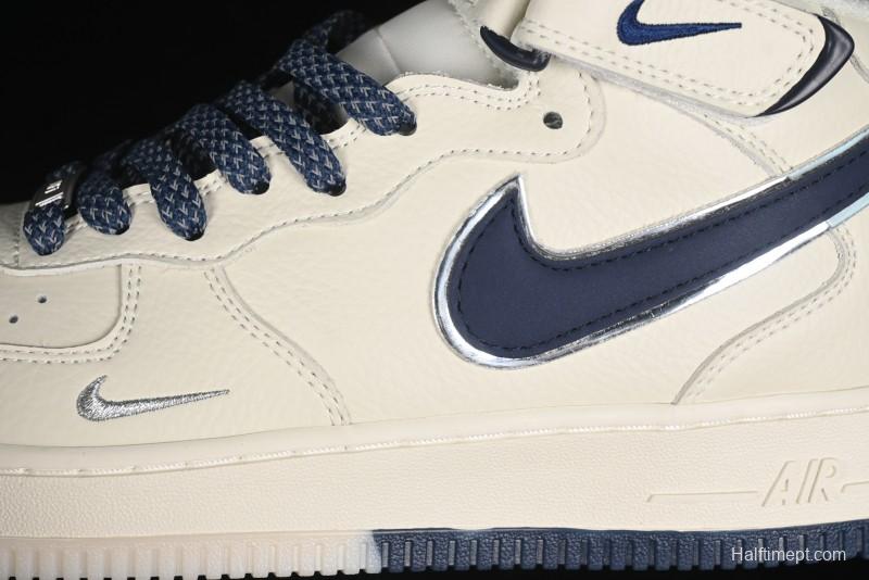 Nike Air Force 1 '07 Mid Deep Blue Two-Tone Sole Mid-Top Casual Sneakers with Reflective Stars - XL0236-233