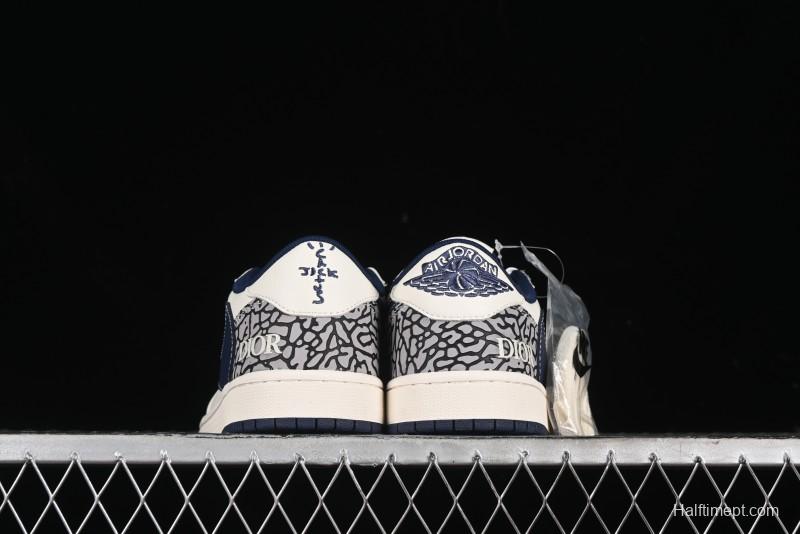 Nike Travis Scott x Fragment Design x Air Jordan 1 Low OG SP AJ1 Retro Sneakers with Stone Pattern - CF3688-029