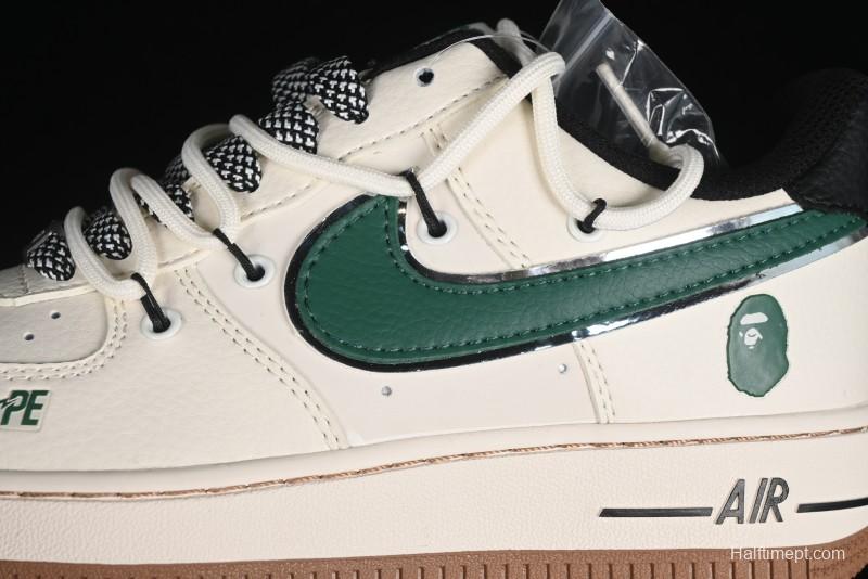 Nike Air Force 1 '07 Low Bape Collaboration - Beige Green Gum Pull Tab Casual Sneakers SJ1198-100