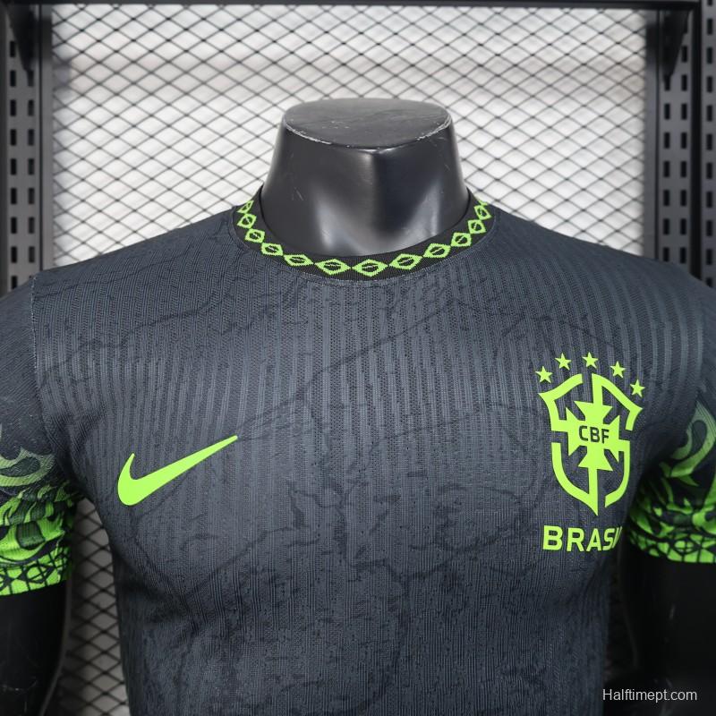 Player Version 2025 Brazil Dark Grey with Neon Green Flame Jersey