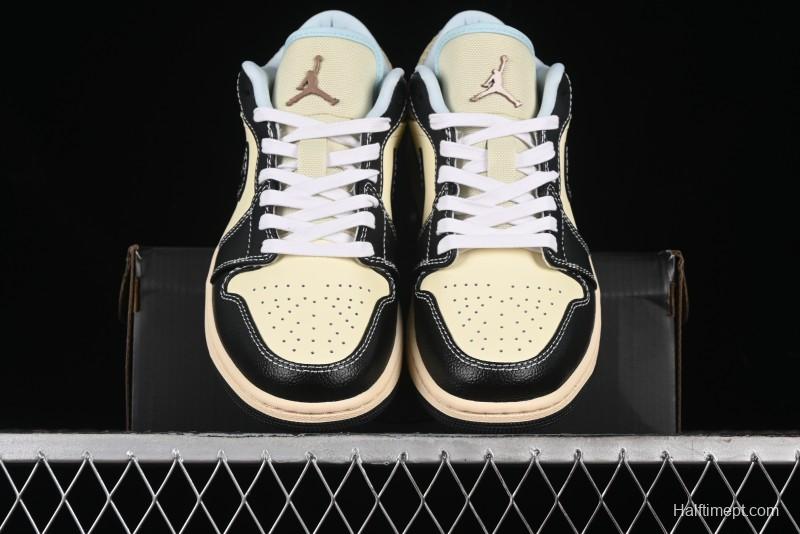 Nike Air Jordan 1 Low "Coconut Milk Black" Casual Basketball Shoes with Contrast Swoosh - HQ3437-101