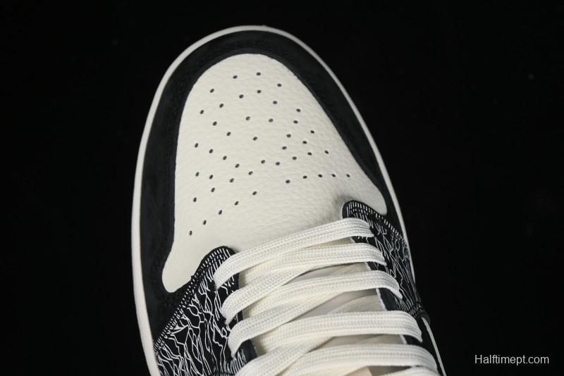 Nike Air Jordan 1 Low Supreme Collaboration - Black White Embossed Custom Retro Basketball Shoes DC2024-032