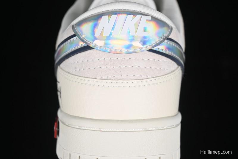 Nike SB Dunk Low Supreme x Stussy Triple Collaboration - Beige Silver Swoosh Anniversary Custom Low-Top Casual Skate Shoes - KK1333-005