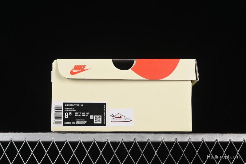 Nike Air Force 1 '07 Low Stussy Collaboration - Off White Red Lace-Up Low-Top Casual Sneakers - SJ1198-300