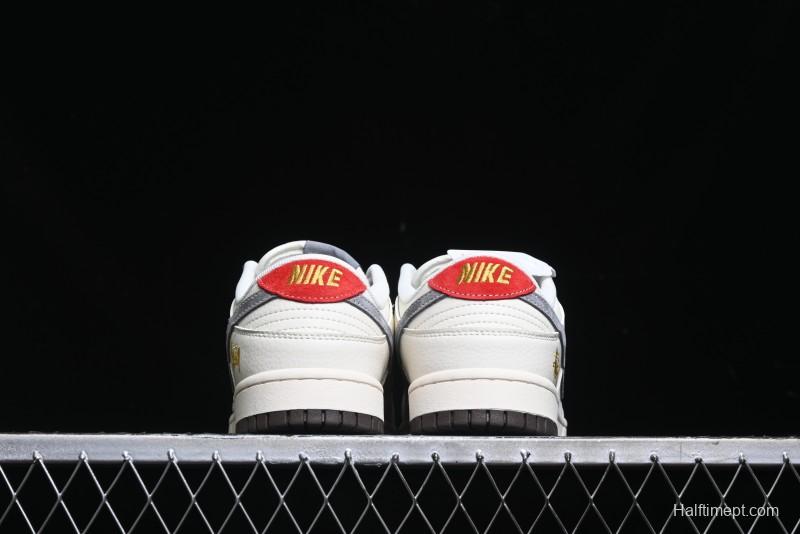 Nike SB Dunk Low Stussy Collaboration - Beige Grey Gold Embroidery Anniversary High-End Custom Low-Top Casual Skate Shoes - XS1086-001