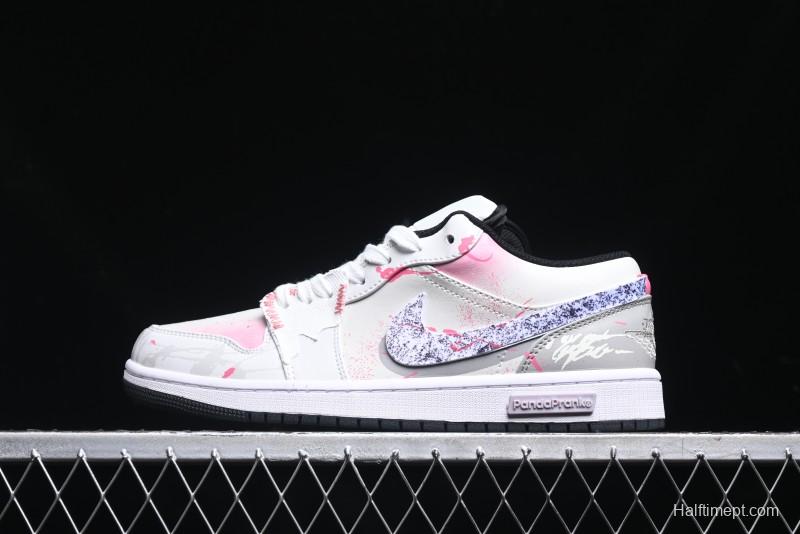 Nike Air Jordan 1 Low Retro Basketball Shoes - Panda Mischief Qixi Theme with Special Graffiti Design - 553558-132