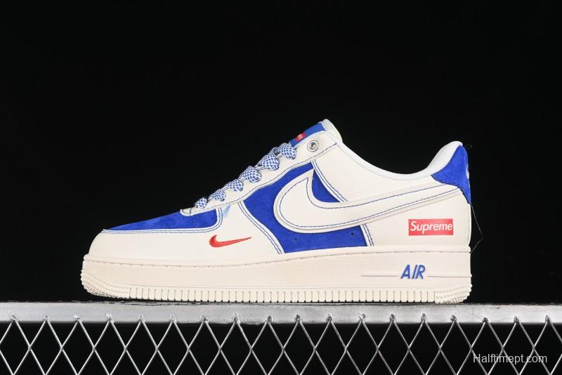 Nike Air Force 1 '07 Low Supreme Collaboration - Off White Navy Blue Low Top Casual Sneakers SJ6698-004