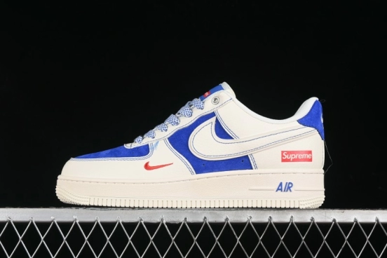 Nike Air Force 1 '07 Low Supreme Collaboration - Off White Navy Blue Low Top Casual Sneakers SJ6698-004