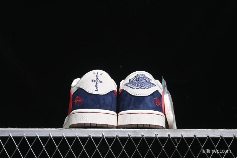 Nike Travis Scott x Fragment Design x Air Jordan 1 Low OG SP AJ1 Retro Sneakers with Reverse Swoosh - SJ2068-135