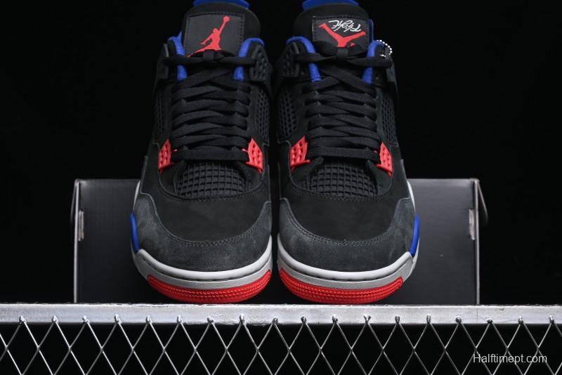 Nike Air Jordan 4 Retro Basketball Shoes with Black-Grey-Blue Color Blocking - FV5029-003