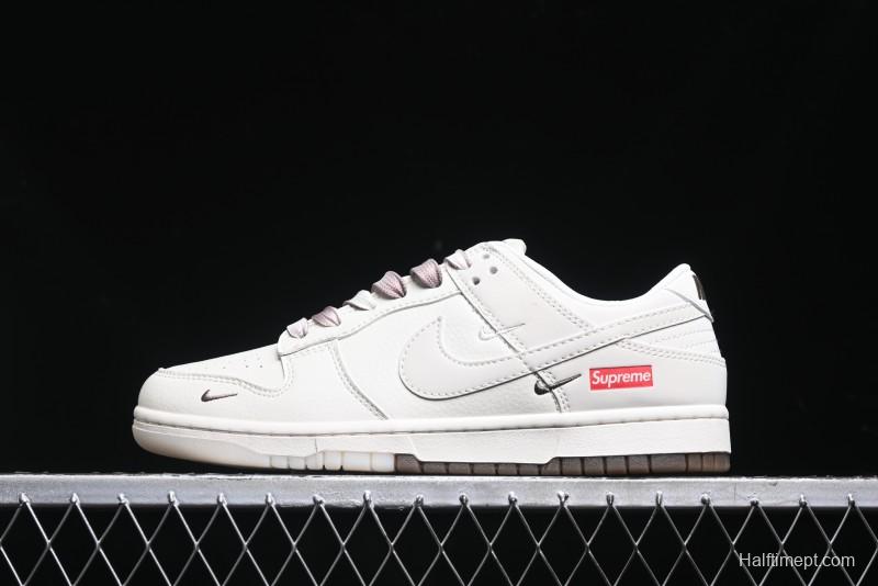 Nike SB Dunk Low Supreme Collaboration - White Brown Split Swoosh Anniversary High-End Custom Low-Top Casual Skate Shoes - BB8675-113