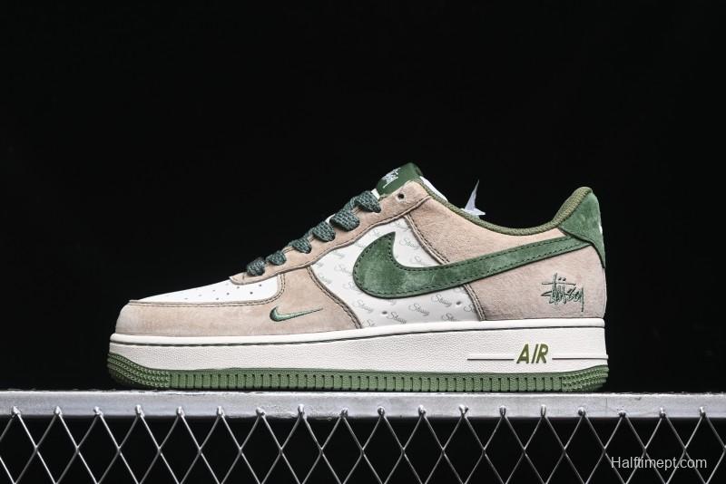 Nike Air Force 1 '07 Low Stussy Collaboration Light Brown Green Low-Top Casual Sneakers - XZ6188-666