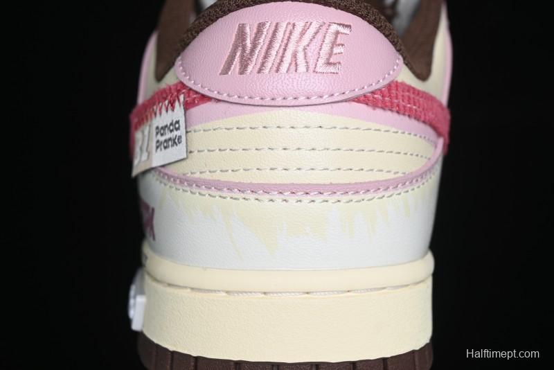 Nike Dunk Low Retro Casual Sneakers in Brown and Sail with Panda Mischief Skyline Theme - DD1503-124