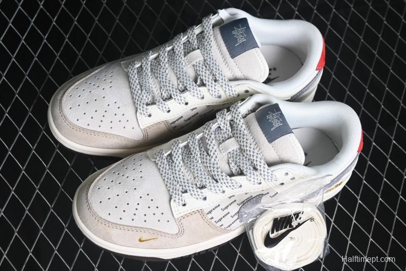 Nike SB Dunk Low Stussy Collaboration - Beige Grey Gold Embroidery Anniversary High-End Custom Low-Top Casual Skate Shoes - XS1086-001