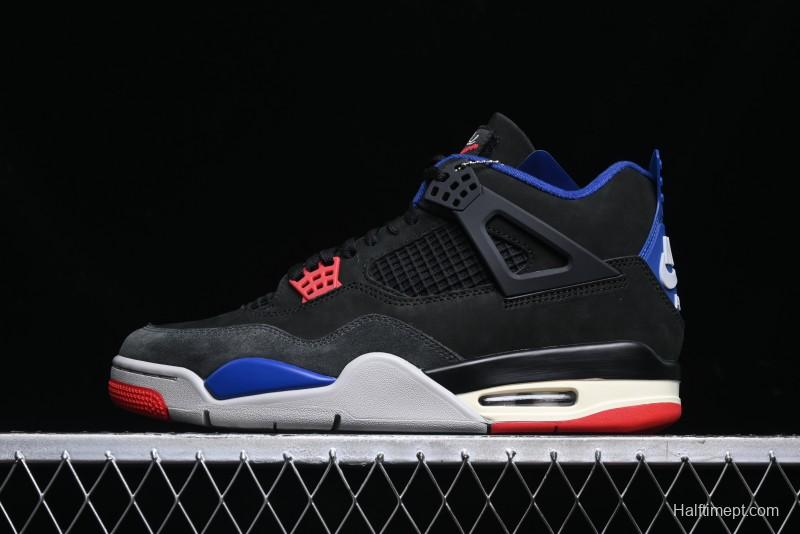 Nike Air Jordan 4 Retro Basketball Shoes with Black-Grey-Blue Color Blocking - FV5029-003