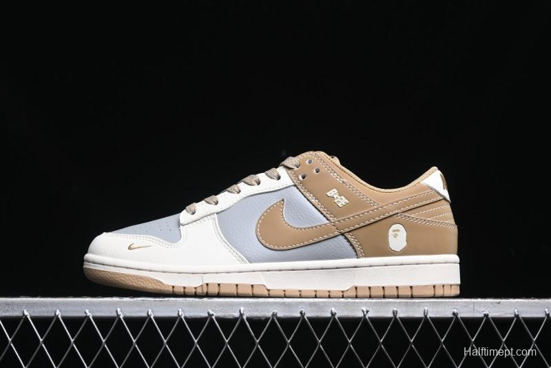 Nike SB Dunk Low BAPE Collaboration - Beige Grey Brown Anniversary Customized Low-Top Casual Sneakers - BB8969-006