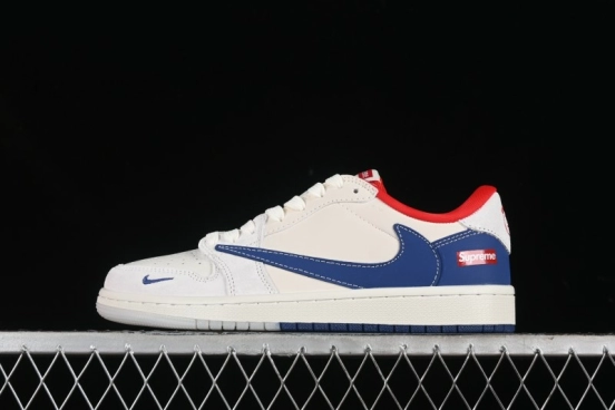 Nike Travis Scott x Fragment Design x Air Jordan 1 Low OG SP AJ1 Supreme Collaboration - Blue White Colorway Low Top Casual Sneakers CH6336-016