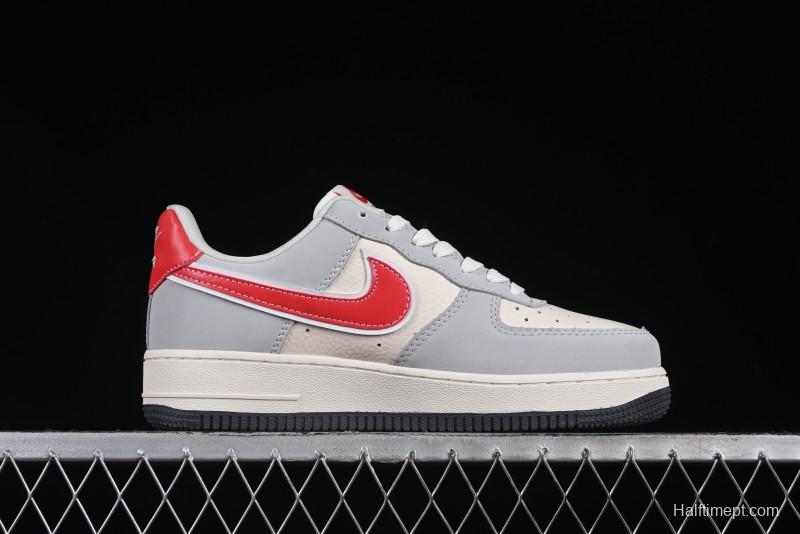 Nike Air Force 1 '07 Low Nezha Collaboration Grey Red Swoosh Casual Sneakers - DF0188-046