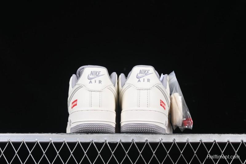 Nike Air Force 1 '07 Low Supreme Collaboration Beige Grey with Red Swoosh Casual Sneakers - BB7518-011
