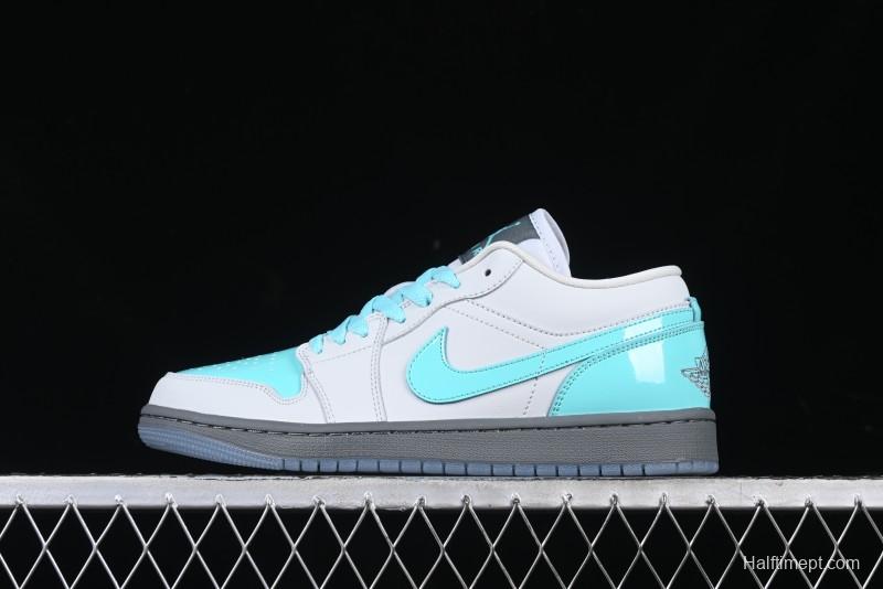Nike Air Jordan 1 Low AJ1 Patent Leather Grey Green Casual Sneakers - HQ3599-025