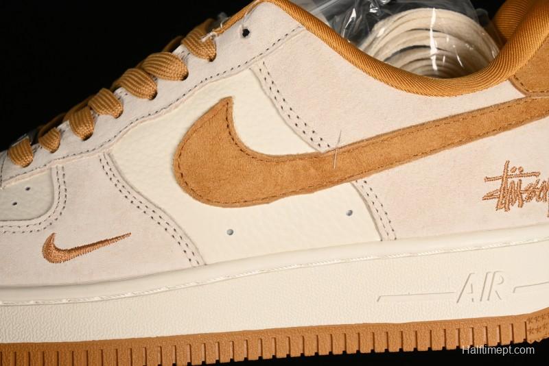 Nike Air Force 1 '07 Low Stussy Collaboration - Wheat Pig Leather Low-Top Casual Sneakers - HD1968-020