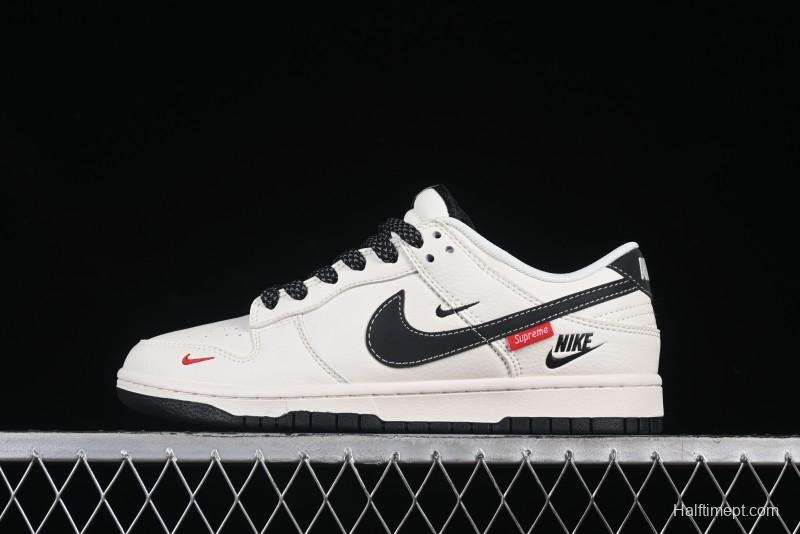 Nike SB Dunk Low Supreme Collaboration Beige Black Small Swoosh Anniversary High-End Custom Low-Top Casual Sneakers - HH7518-035