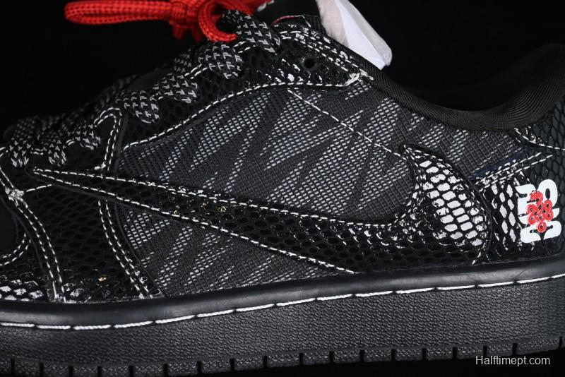 Nike Travis Scott x Fragment Design x Air Jordan 1 Low OG SP AJ1 Year of the Snake Limited Black Snake Web Low Top Casual Sneakers - CH6336-018