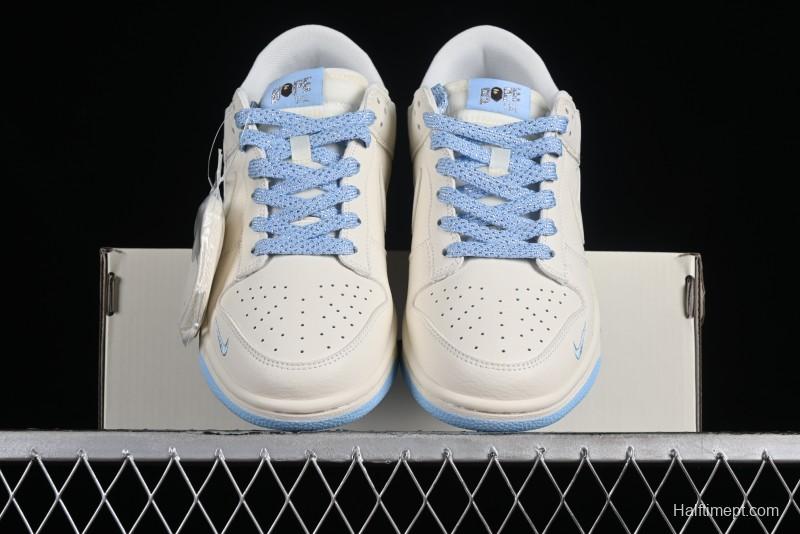 Nike SB Dunk Low BAPE Collaboration - Off-White Mini Blue Swoosh Anniversary High-End Custom Low-Top Casual Sneakers - XD6188-027