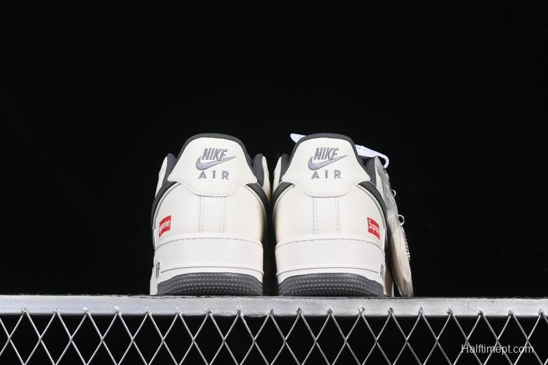 Nike Air Force 1 '07 Low Supreme Collaboration Custom Casual Sneakers with Grey Swoosh - DM6688-056