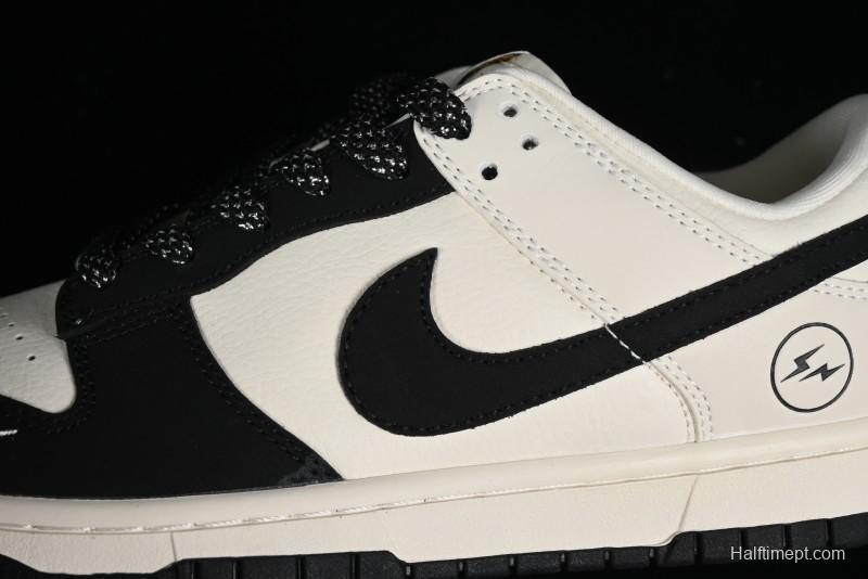 Nike SB Dunk Low Lightning Collaboration - Off White Black Colorway with Mini Swoosh Anniversary Custom Edition Low Top Casual Skate Shoes - XD1688-028