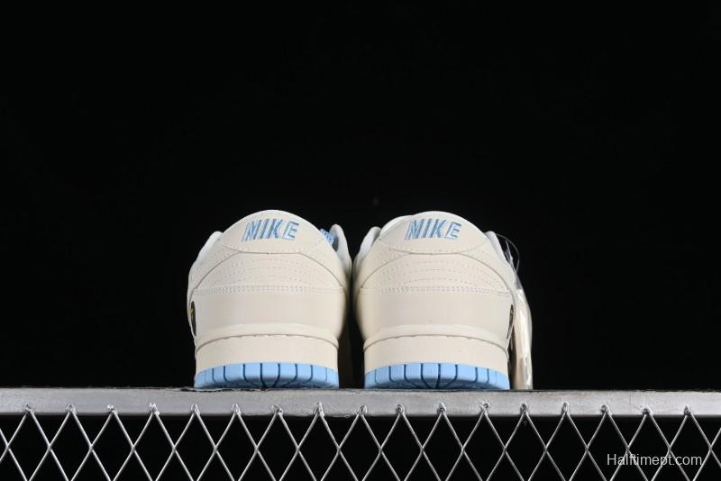 Nike SB Dunk Low BAPE Collaboration - Off-White Mini Blue Swoosh Anniversary High-End Custom Low-Top Casual Sneakers - XD6188-027