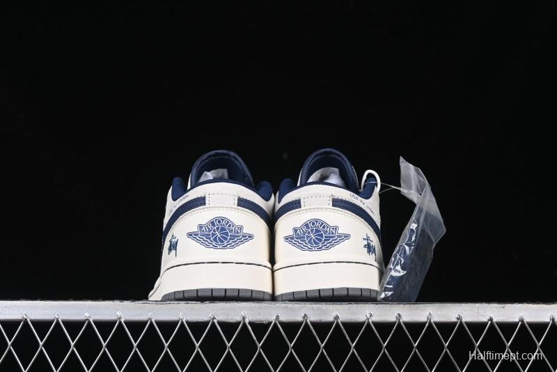 Nike Air Jordan 1 Low Stussy Collaboration - Light Grey Blue Hook Retro Basketball Shoes - SJ9950-046